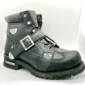 Milwaukee Street Biker Riding Boots Steel Toe Men Black Leather Shoes Size 10.5